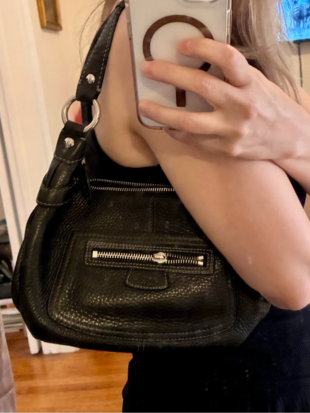 Coach Black Pebbled Leather Shoulder Hobo-missing one zipper pull